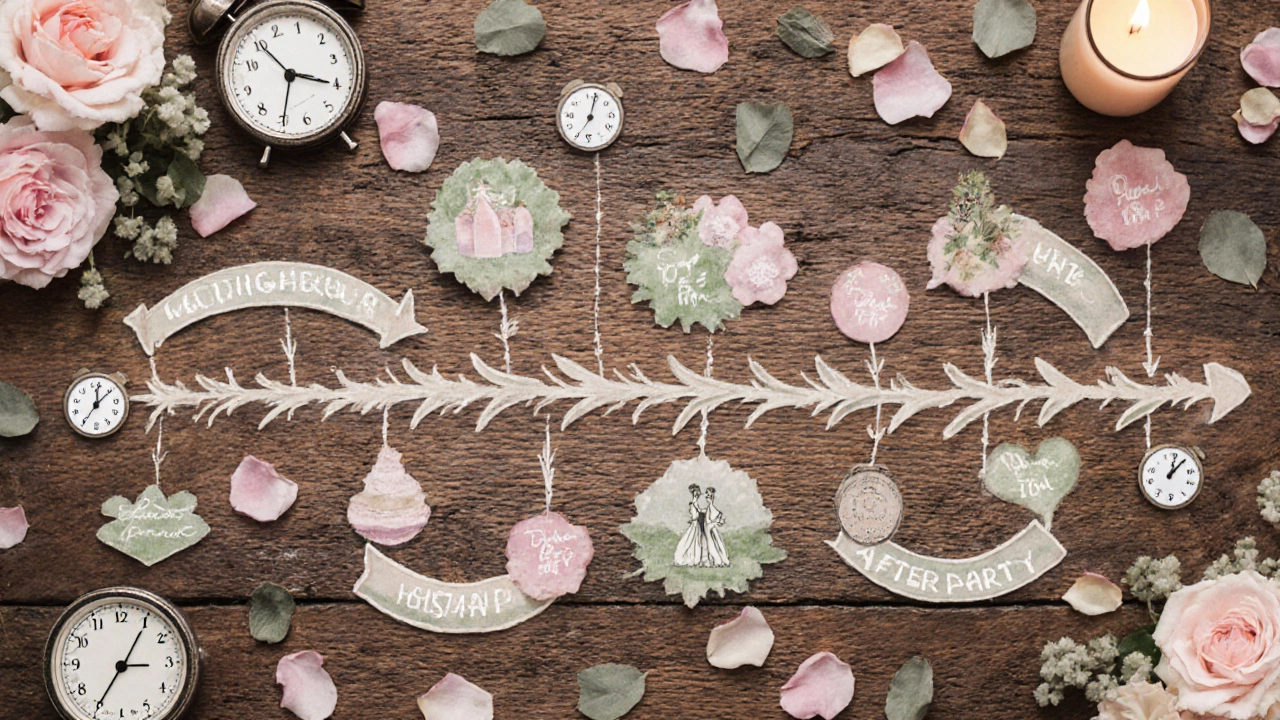 Artistic wedding timeline illustration showing buffers between events.